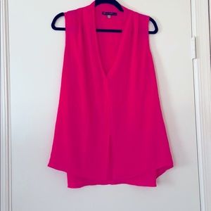 Pink Pleated V-Neck Blouse